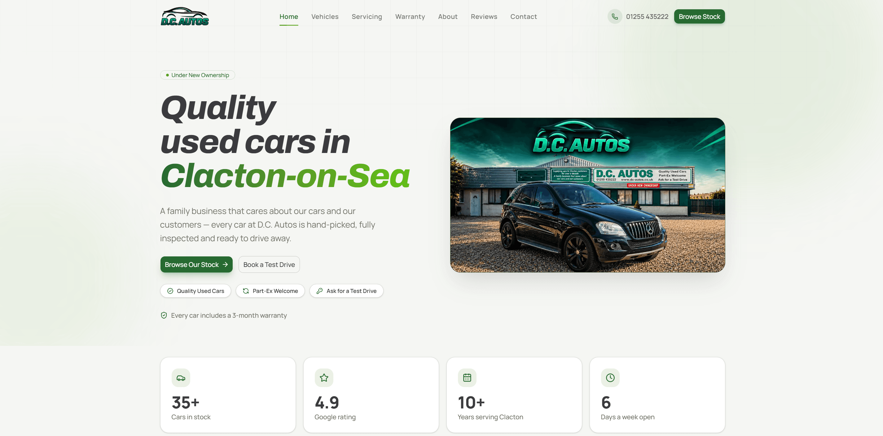 D.C. Autos dealership website homepage